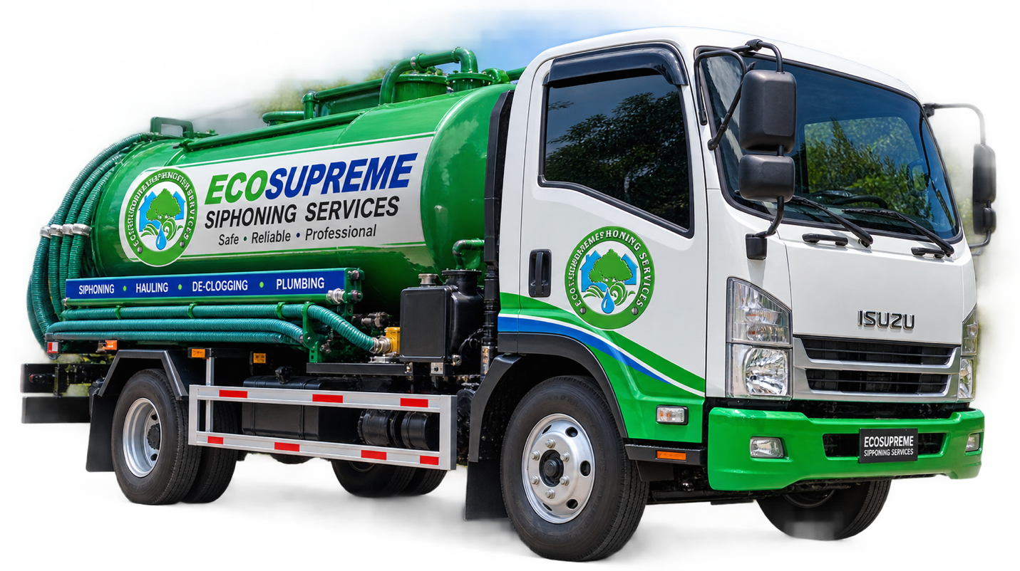 Green and white Ecosupreme siphoning service truck